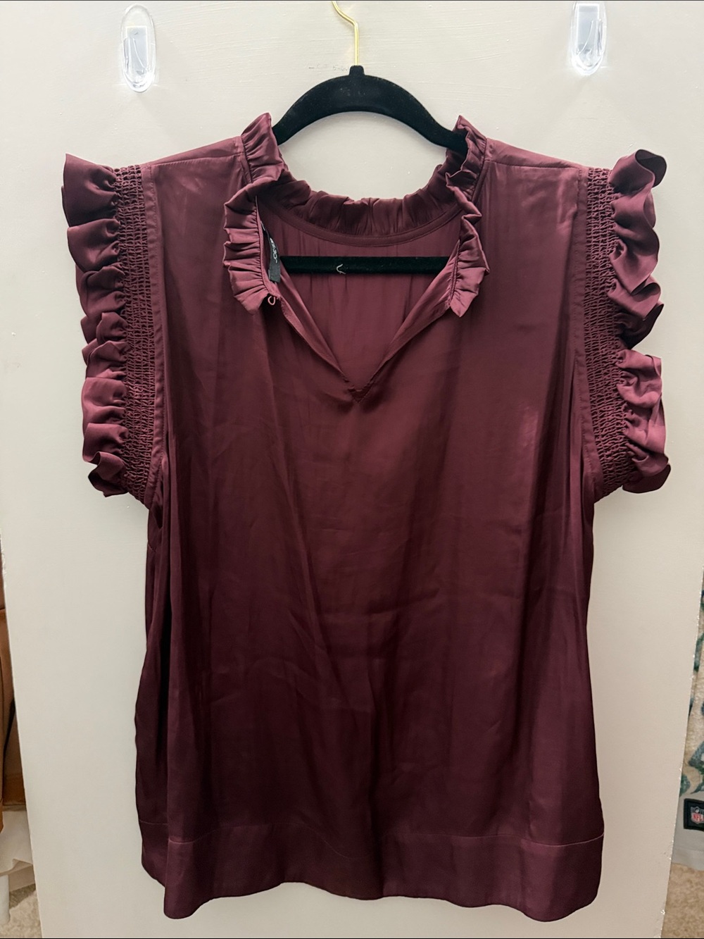 Joe's Jeans Ruffle Cap-Sleeve Blouse in Burgundy